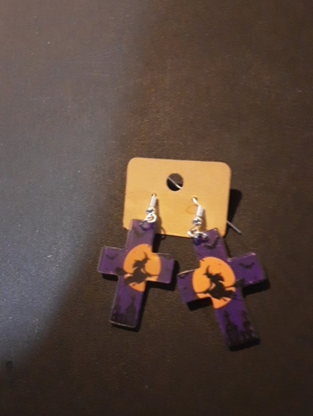 Purple Halloween Witch Cross Earrings - Women Jewelry